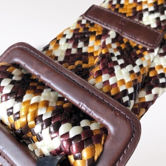 ELLEN Tracy Wide Woven Belt Coated Soft Multicolor Brown Mustard New M/ L - Picture 6 of 10